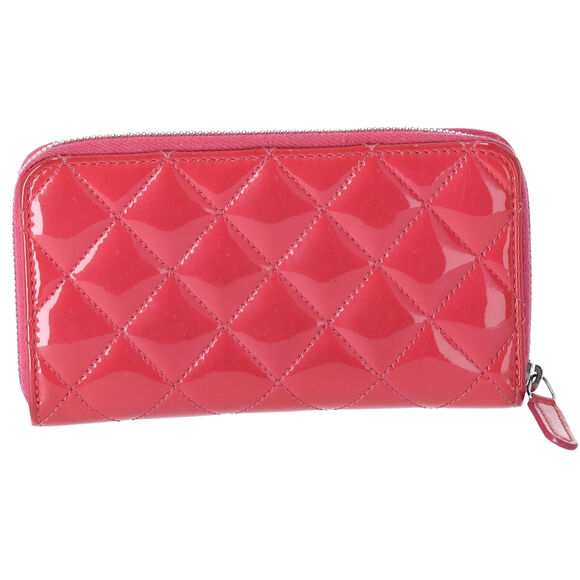 CHANEL Mateless Medium Zip Around Wallet Pink Quilted Patent Leather - Picture 3 of 8